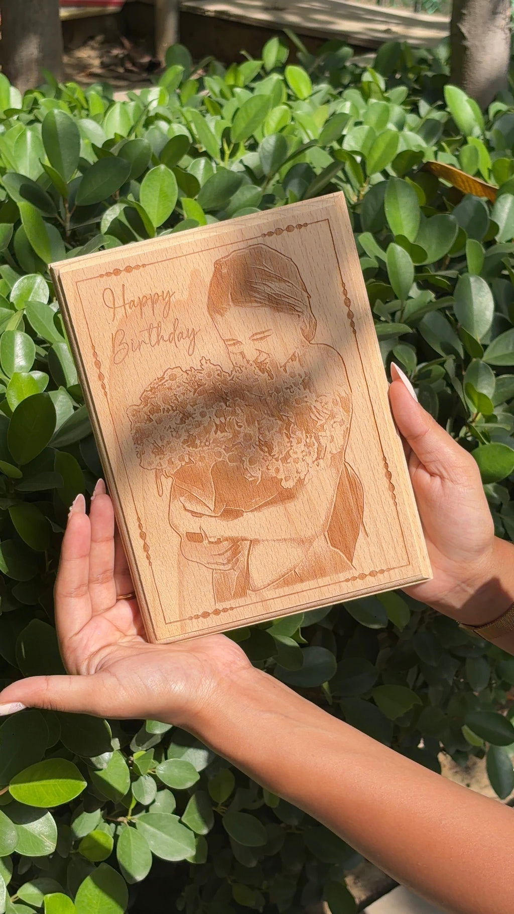 Personalised Rectangular Wood Engraved Photo Frame with free metal rod stand
