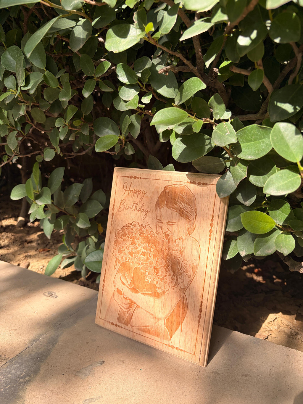 Personalised Rectangular Wood Engraved Photo Frame with free metal rod stand